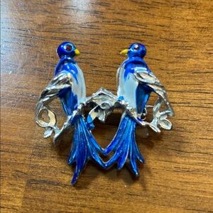 Love Birds Blue and Silver Bird Pin/Broach